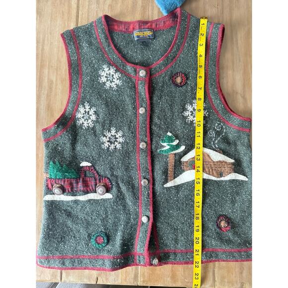 Woolrich Women Holiday Sweater Vest S Green Lambs Wool Plaid Grandmacore - Picture 4 of 6